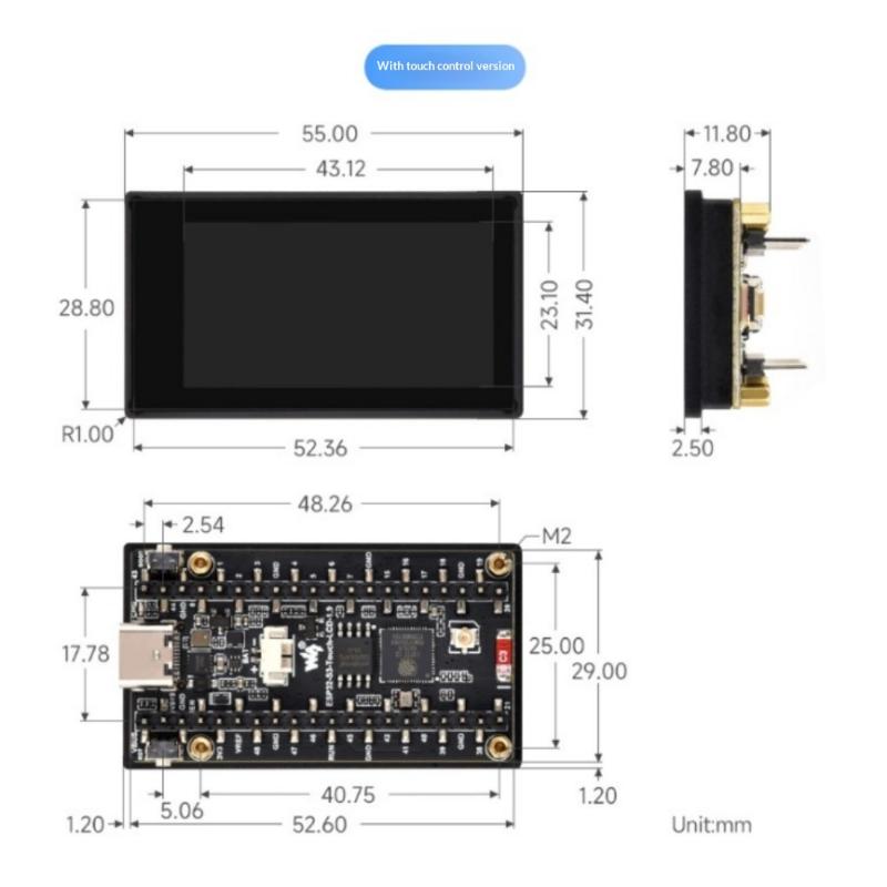 1Pcs Lcd 170×320 Ips Touch Display Esp32-S3 1.9Inch Module 262K Color Supports Wifi 6 & Bluetooth