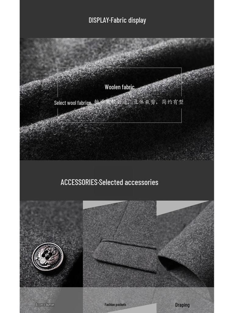 Men's Mid-Length Woolen Overcoat with Cotton Padding