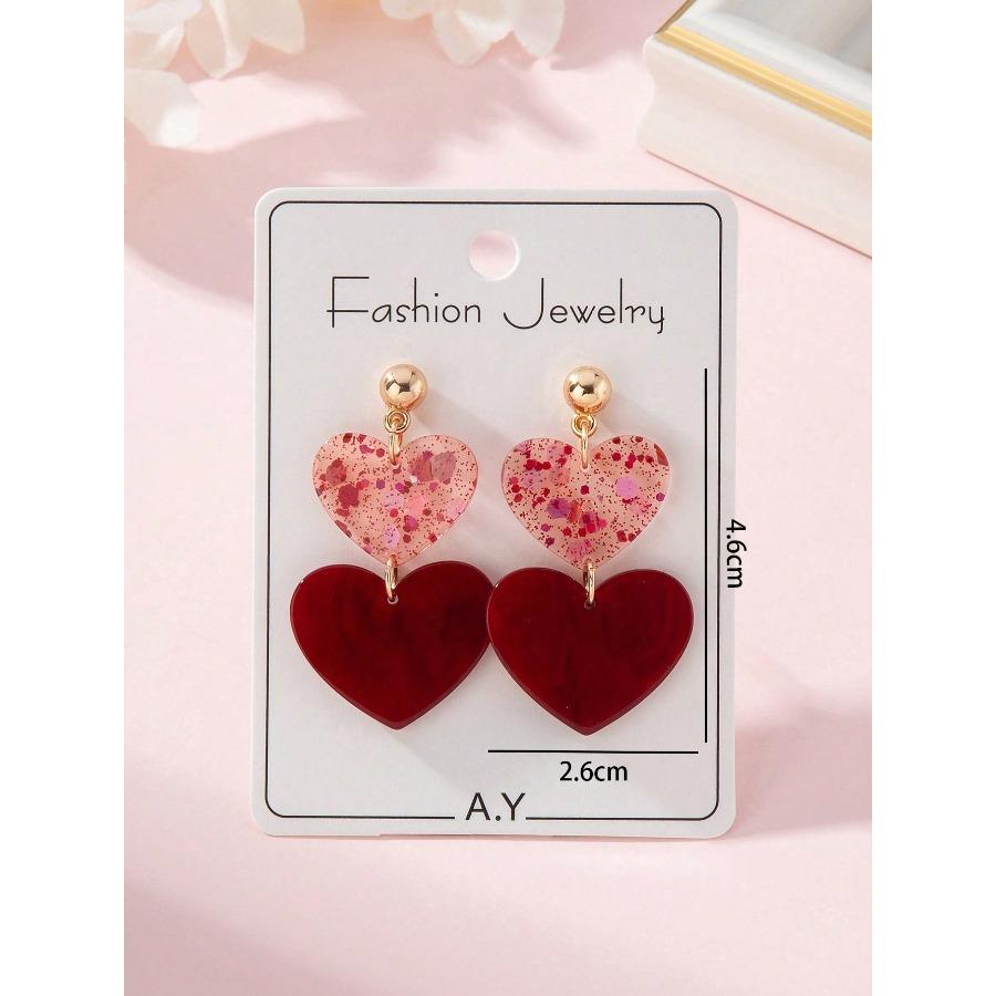 1 Pair Acrylic Romantic Valentine's Day Colorful Sequin Red Heart Design Earrings Perfect Gift For Ladies