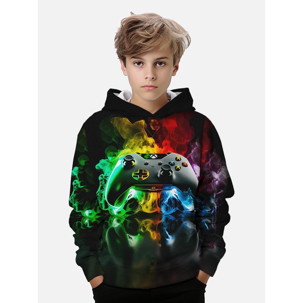 Ropa para niños, sudaderas con capucha para niños, manga larga, estampado de gamepad 3D, ropa para niños de primavera y otoño, ropa informal para exteriores, ropa elegante para niños y niñas, tops