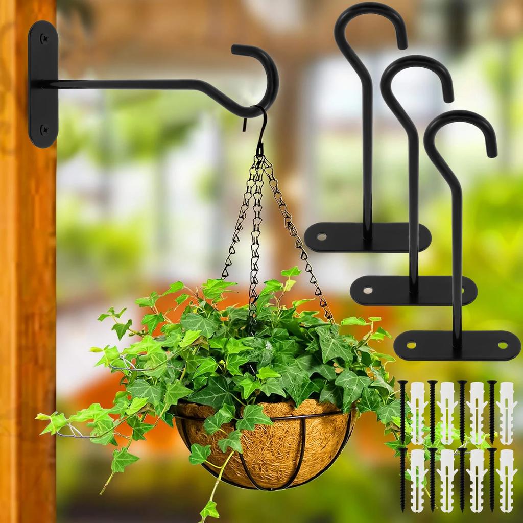 4Pcs Metal Plant Hooks Wall-Mounted Hanging Basket Hooks for Outdoor Bird Feeders Planter Lanterns Wind Chimes Home Decoration