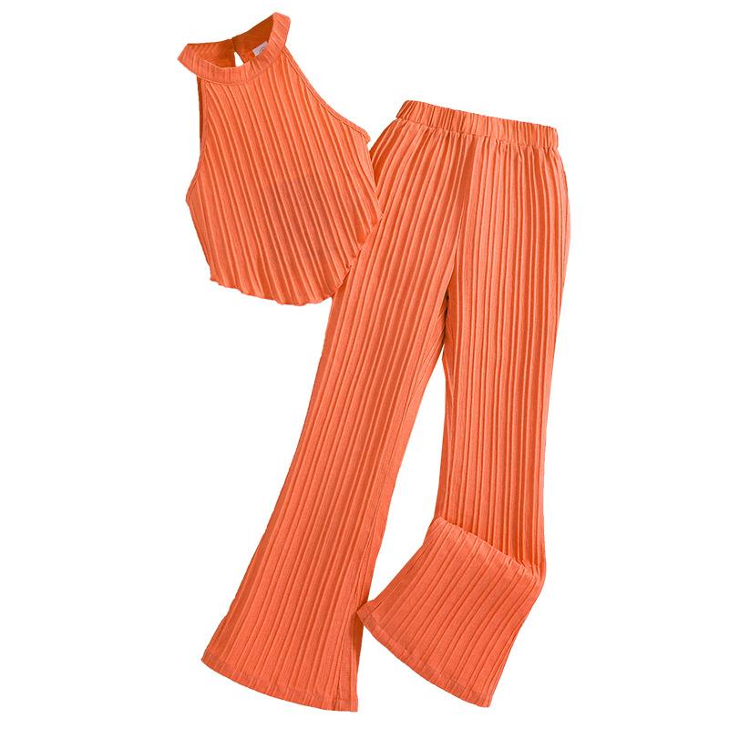 Μόδα για κορίτσια Καλοκαιρινό Παιδικό Κομψό Αμάνικο Top Casual Παντελόνι Κοστούμι δύο τεμαχίων
