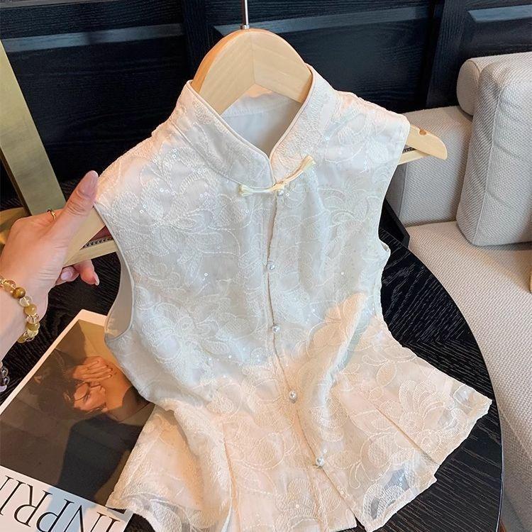 

Вышитый жилет без рукавов с пайетками, летние модели, тонкий, с роскошным темпераментом и высококачественный топ. M [Recommended within 50kg]