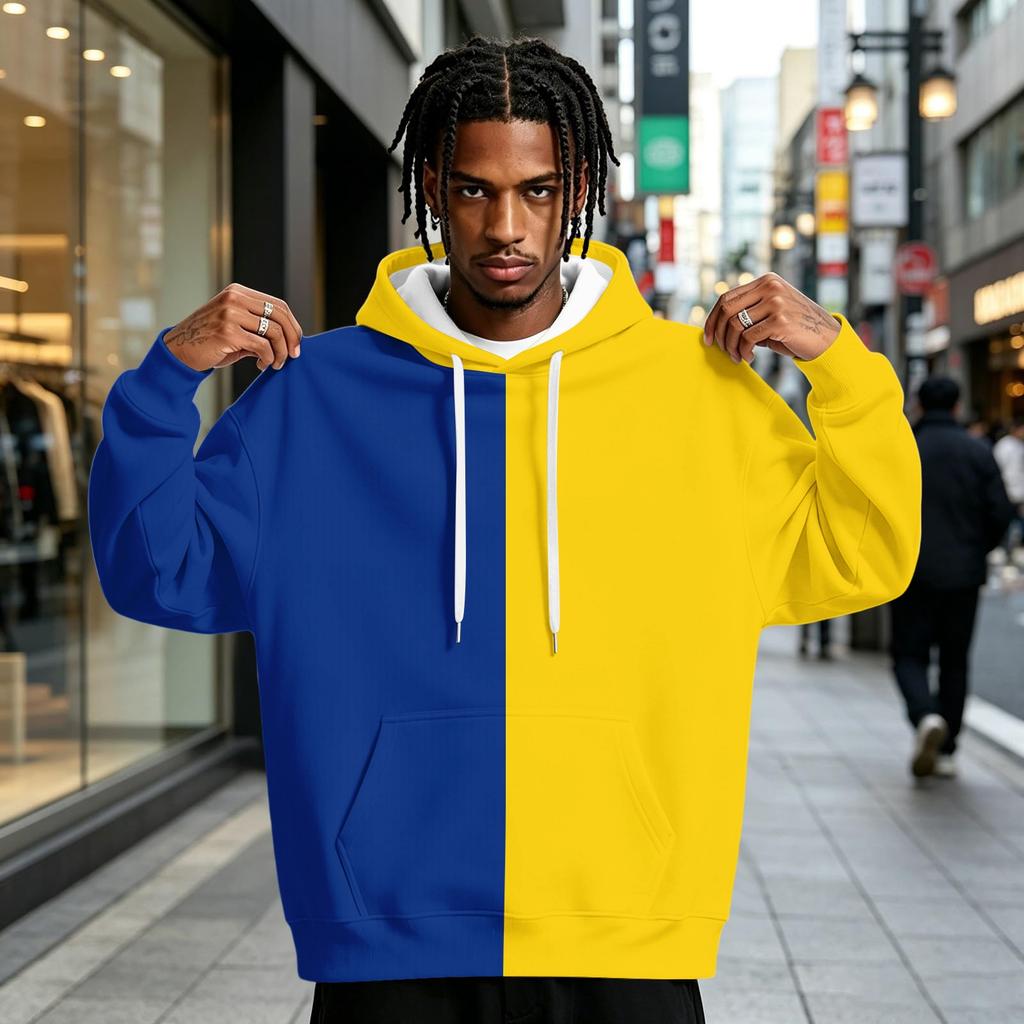 Men's Colorblock Print Pullover Hoodie with and Pocket, Casual Athletic Sweatshirt