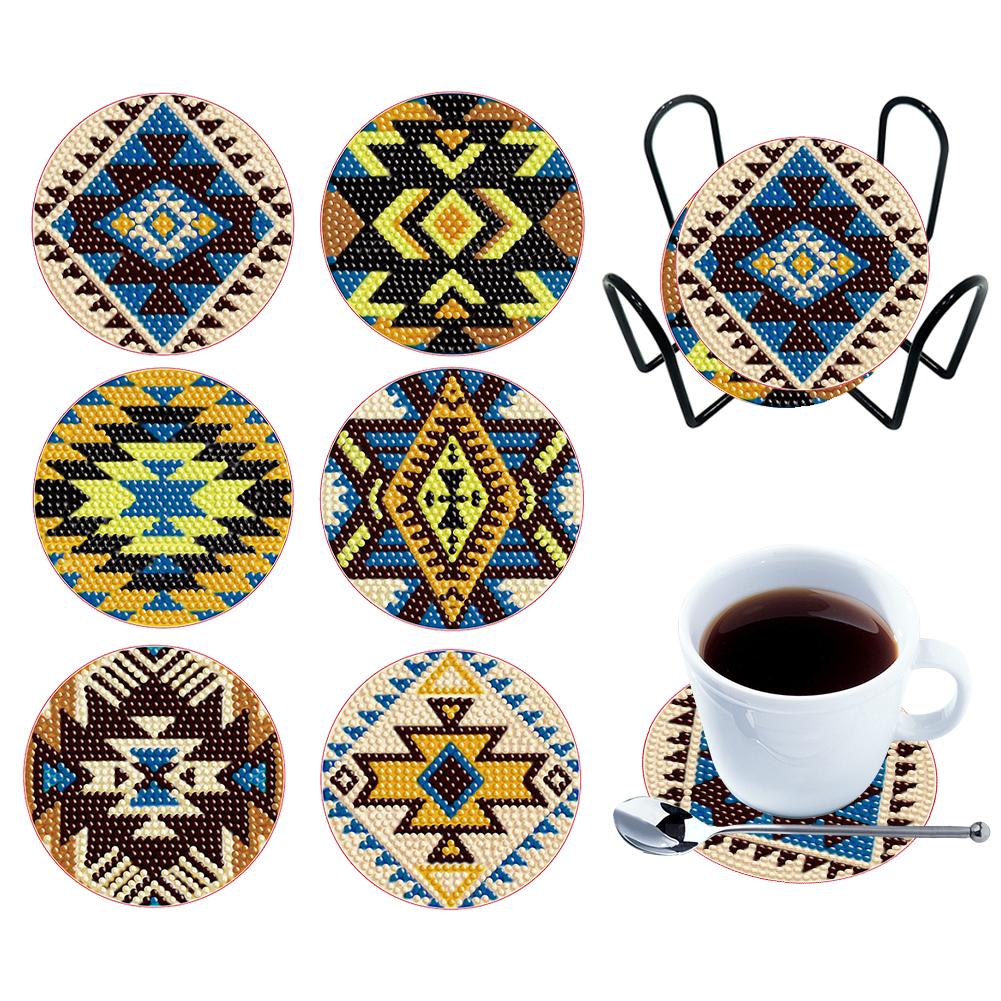 6PCS Diamond Crafts Coasters Fresh Greenery Diamond Painting Coasters Kits Mandara Wooden for Adults Kids Beginner Gift Supplies