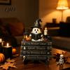Halloween Party Tabletop Centerpieces Reading Ghost Figurine, Wooden Desktop Ornaments, Vintage Pumpkin Decor Statue with Stand for Home Fireplace