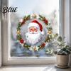Removable Window Murals Christmas Clings Cute Santa Claus Wreath Sticker Cartoon Holiday Glass Decals Static Decal for Office Shop Winter