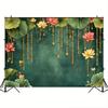 2D Deep Green Lotus Garland Backdrop, Indian Traditional Pooja Photo Background