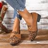 Women's Leopard Print Pointed Toe Chunky Heel Loafers, Slip-On Casual Flats, Plus Size Shoes