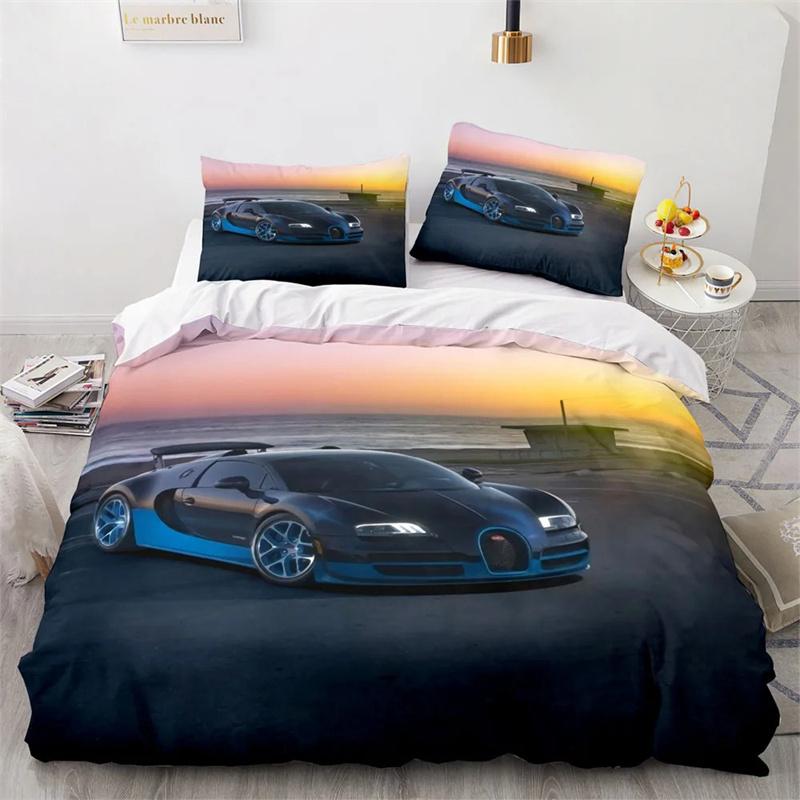 Sportwagen Königin König Bettbezug Cool Bunt Supercar Muster Bettwäsche Kollektion Für Männer Erwachsene Rennwagen 23 Teile Polyester Steppdeckenbezug