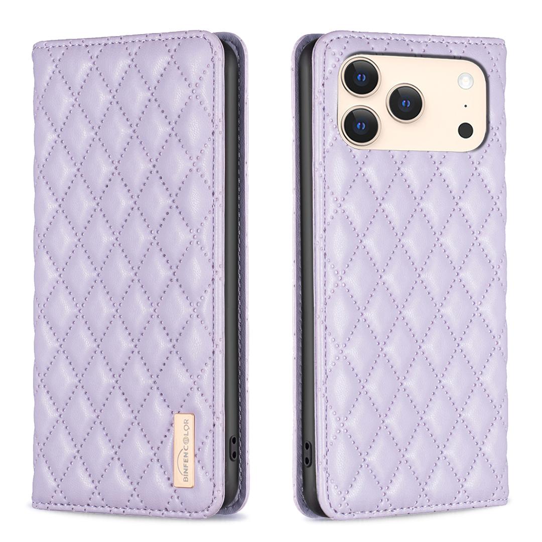 

For iPhone 17 Pro Case with Card Holder BINFEN COLOR PU Leather Phone Stand Cover Purple