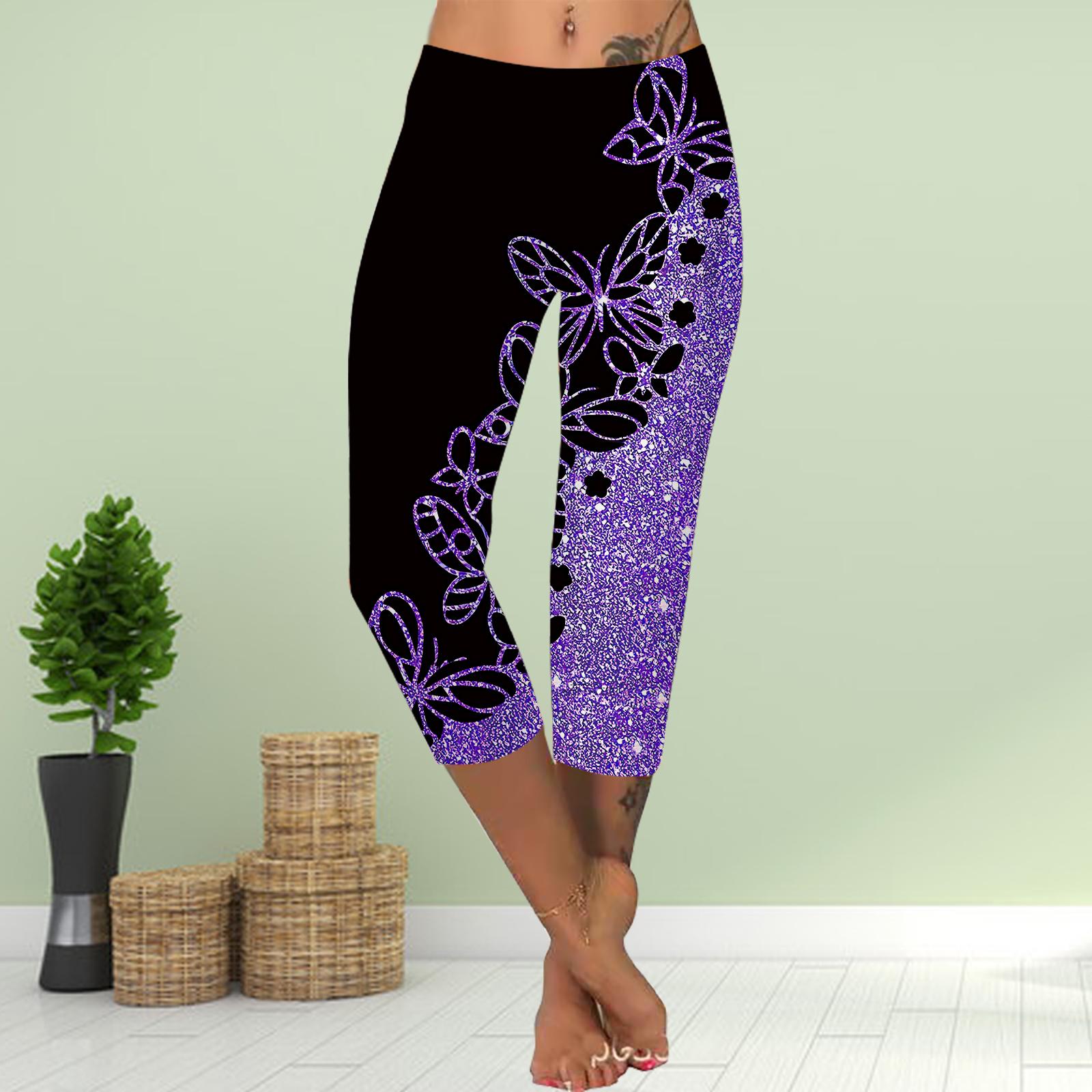 

Pants Summer Short Leggings Cropped Skinny Trousers Plus Size Leggins Ladies Slim 3D Pink Crystal Butterfly Print Pants XS фіолетовий