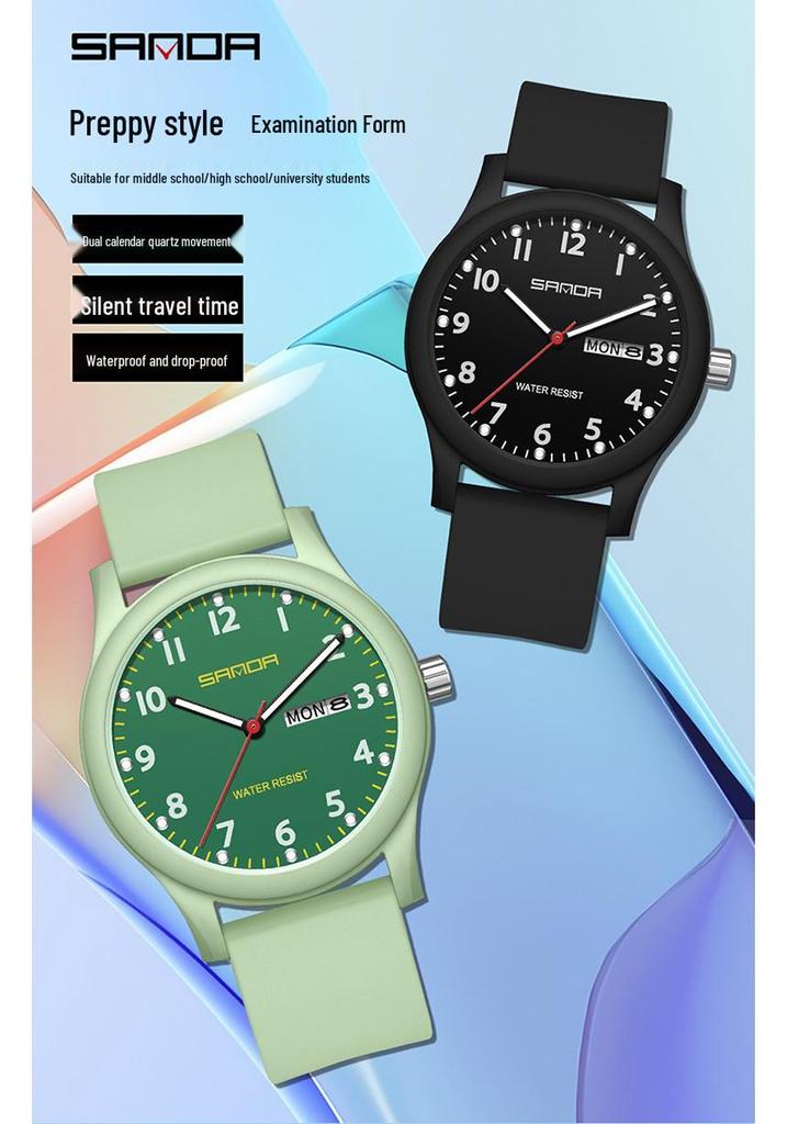 Sanda Men's & Women's Student Waterproof Silent Dual Calendar Quartz Watch