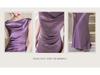 Haute Couture French Satin Draped Neck Resort Wedding Evening Gown for Women