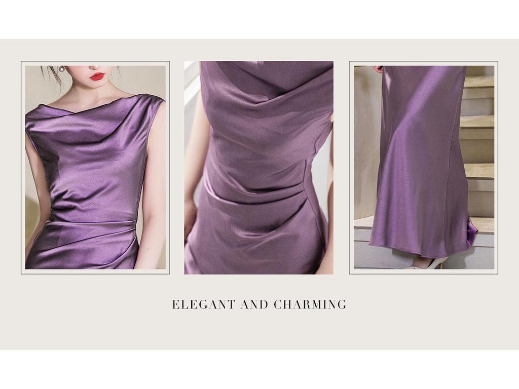 Haute Couture French Satin Draped Neck Resort Wedding Evening Gown for Women