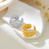 Gold-Plated Stainless Steel Open Ring with Diamond Lattice Texture - Unisex Retro Classic Design, In Stock
