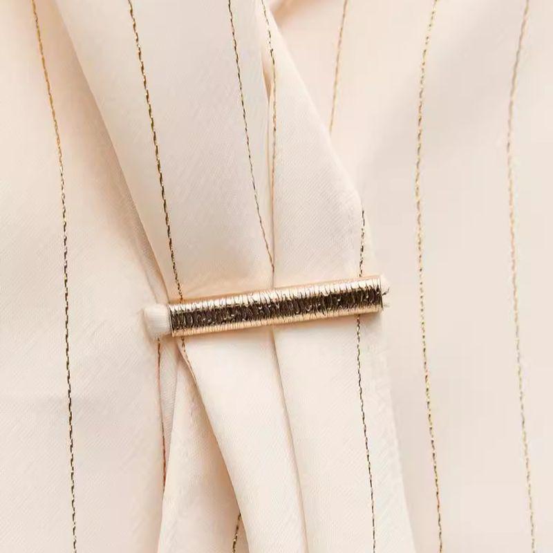 Spring New Arrival Women's Clothing K-style Slim Looking Metal Color Line Stripes Lapel Long Sleeves Casual Shirt 7969227