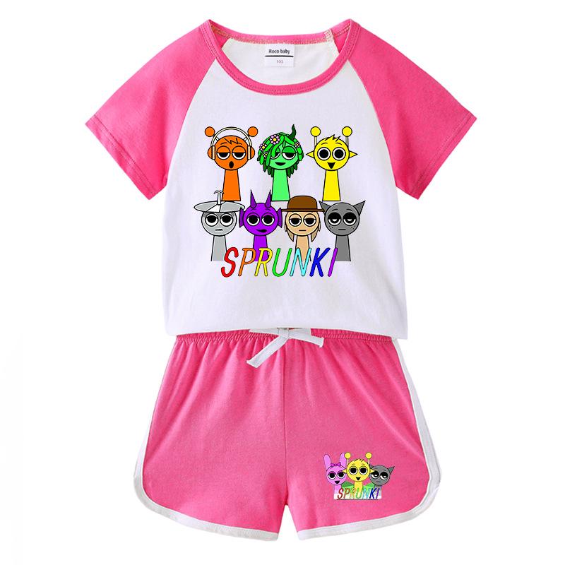 Kids' Summer Color Block Sports Set: Short Sleeve T-Shirt & Hot Pants