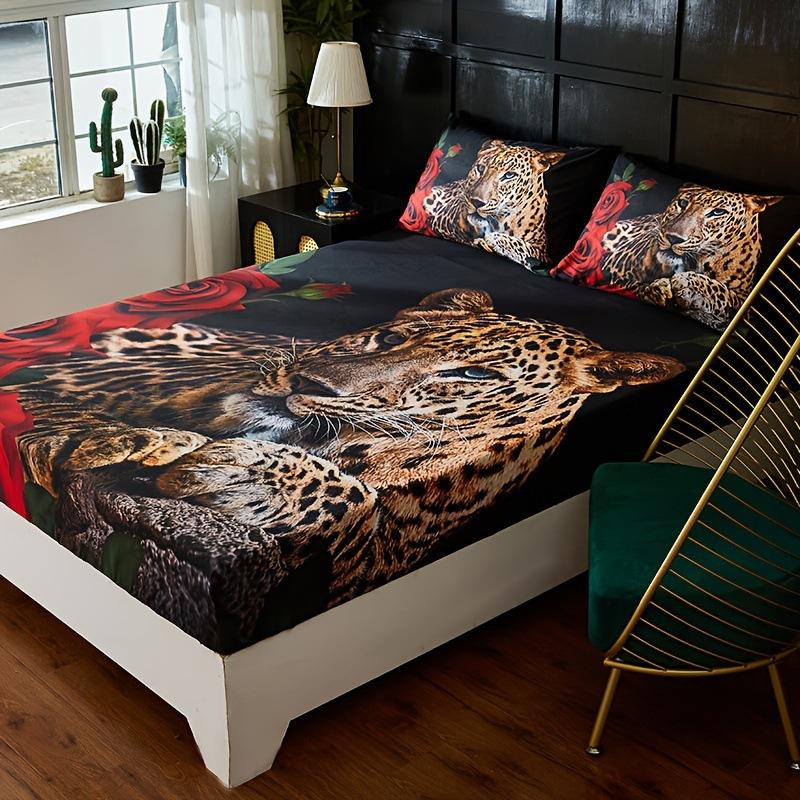 Animal Cheetah Pattern Sheet Three-Piece Digital Printing Bedroom Room School Dormitory Bedding Decoration