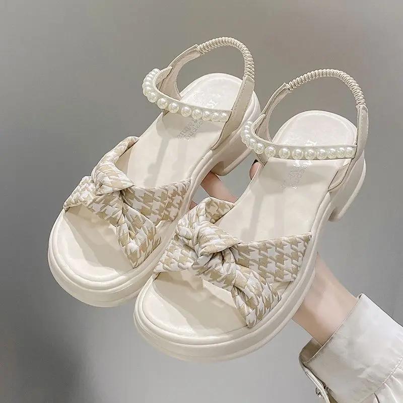Fashion Comfort Casual Daily Pearl Outdoor Woman Shoes Low Price Vip 2025 Trending Luxury Summer Korea Original Trend Sandals for Women