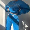 Women's Loose Fit Two-piece Matching Set Long Sleeve Sweatshirt Drawstring Waist Sweatpants Letter Print Casual Tracksuit