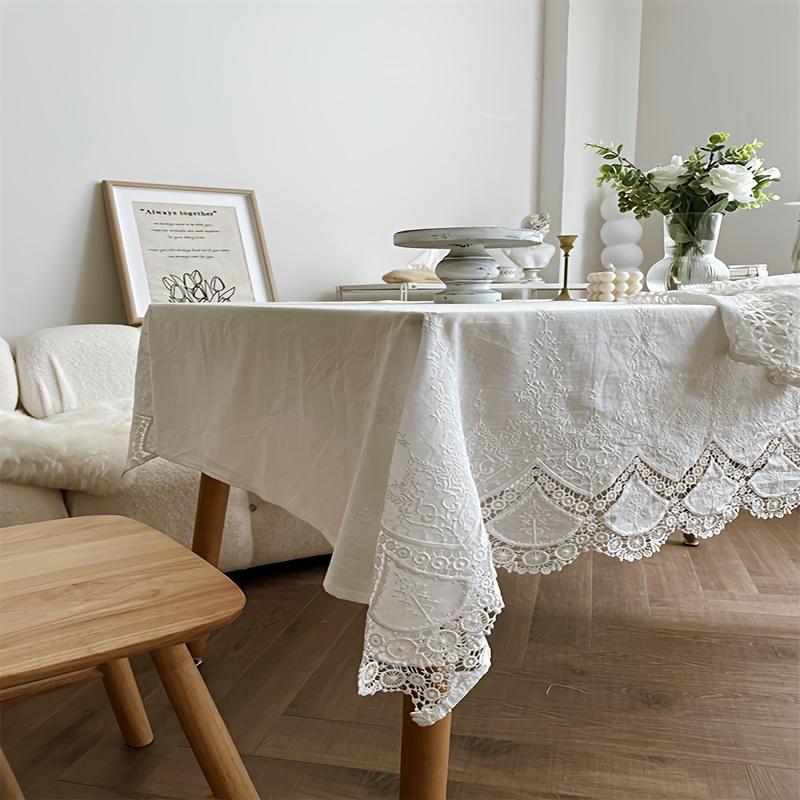Tablecloth Elegant French Lace White Washable Cotton Rectangular Cover Intricate Floral Patterns Wedding Party Kitchen Decor 130x130cm