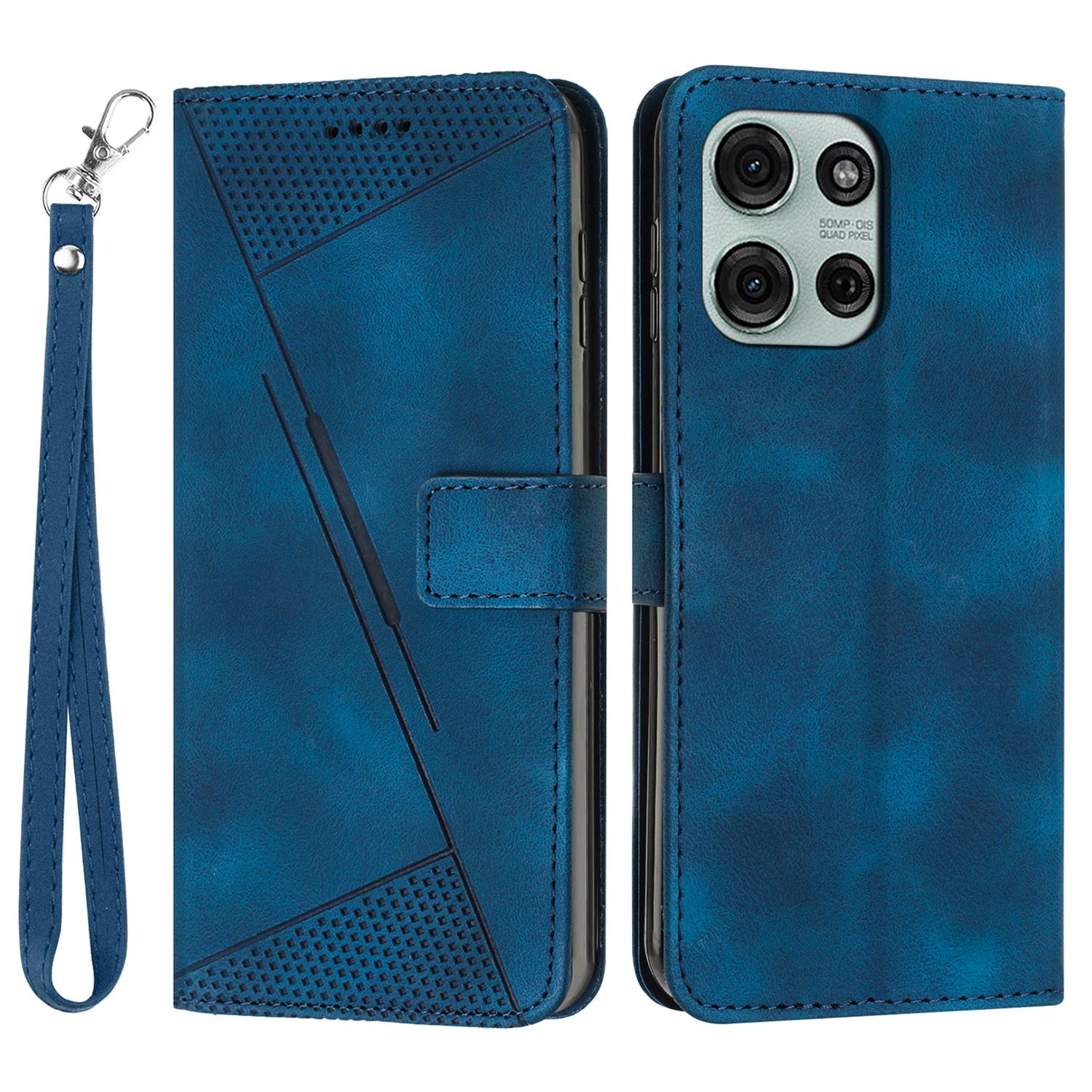

For Motorola Moto G75 5G Case Handbag Imprinted Triangle Leather Phone Cover Sapphire