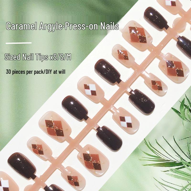 

Caramel Amber Cat Eye Argyle Nails: Autumn/Winter Whitening Nail Patches