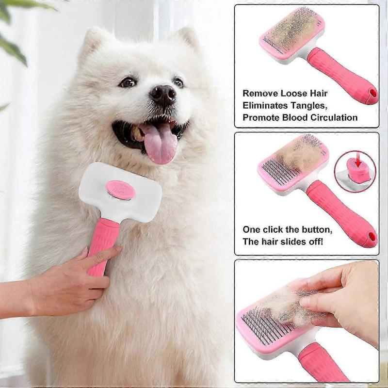 LINJOU Dog Brush Cat Brush Grooming Comb,Cleaning Button for Cat Dog Shedding Tools(Pink)