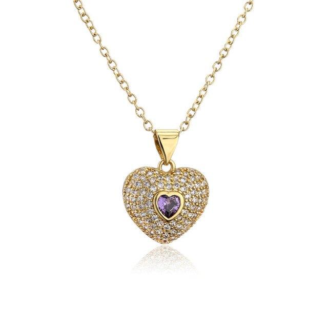 Wukalo Latest Stylish Fashionable Real Gold Tone Color Heart Shaped Pendant Pendant Necklace Temperament Jewelry Shiny Aaa Women Zircon Stone Wedding
