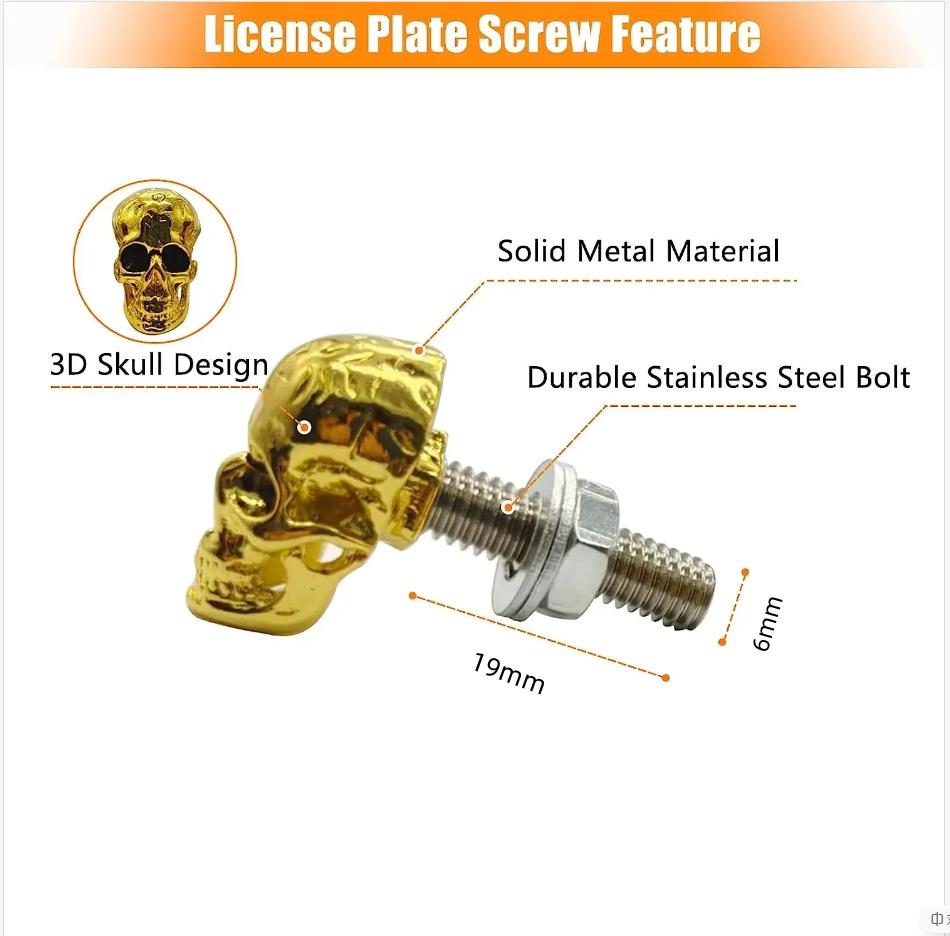 4pc Cool Truck License Plate Frame Screws Motor License Plate Bolts Stainless Steel Spikes Fastener for Car Motorbike Trim Kits