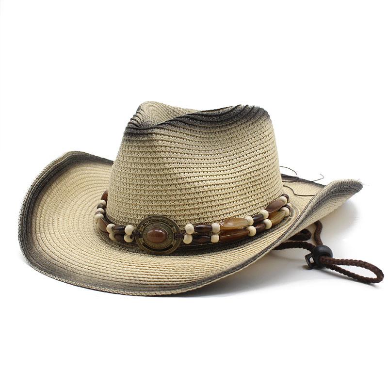 Ethnic Style Cowboy Sun Hat With Wide Brim Breathable Straw Summer Sun Protection For Men Women