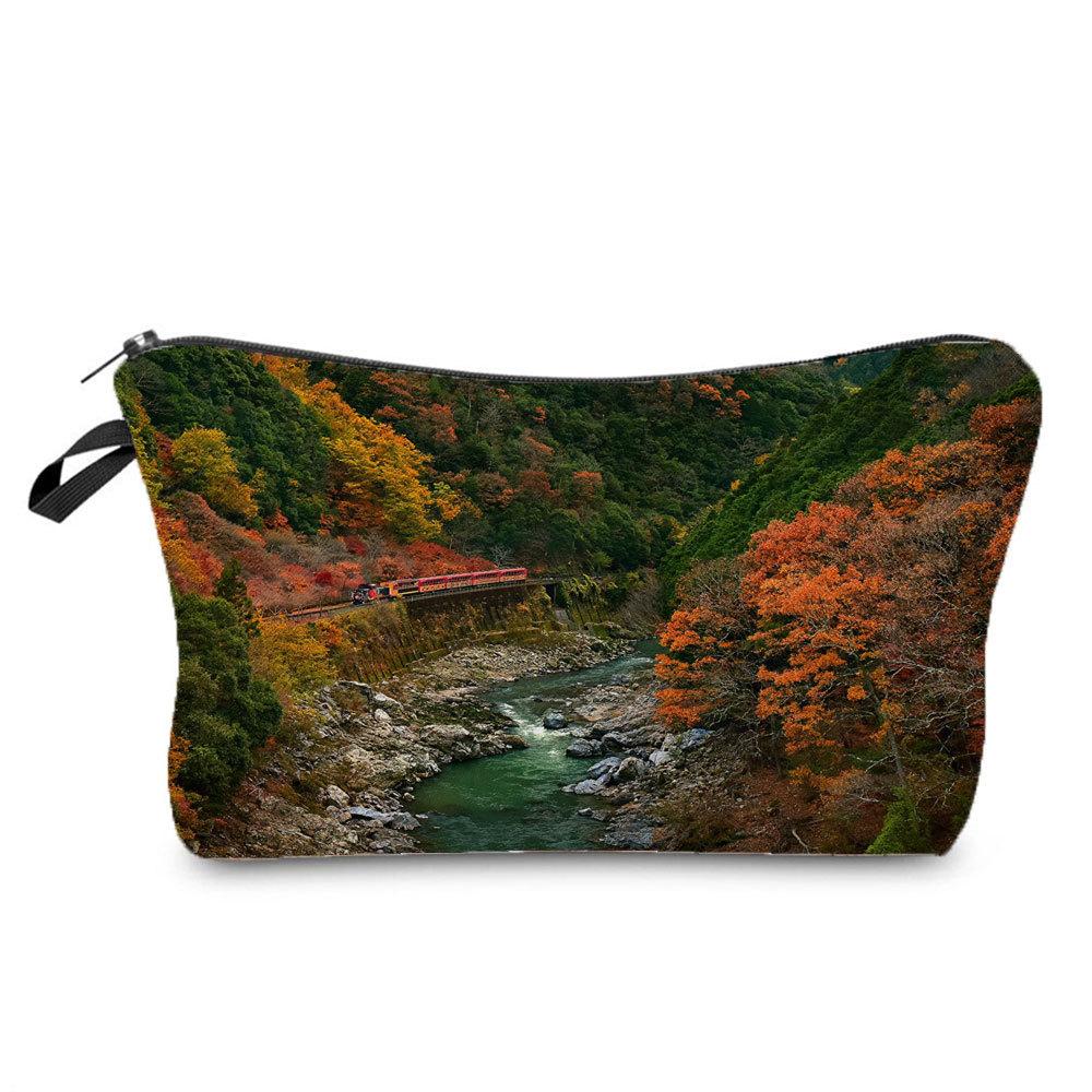 Women Railway Print Cosmetic Bag Toiletries Organize Travel Storage Case 6782