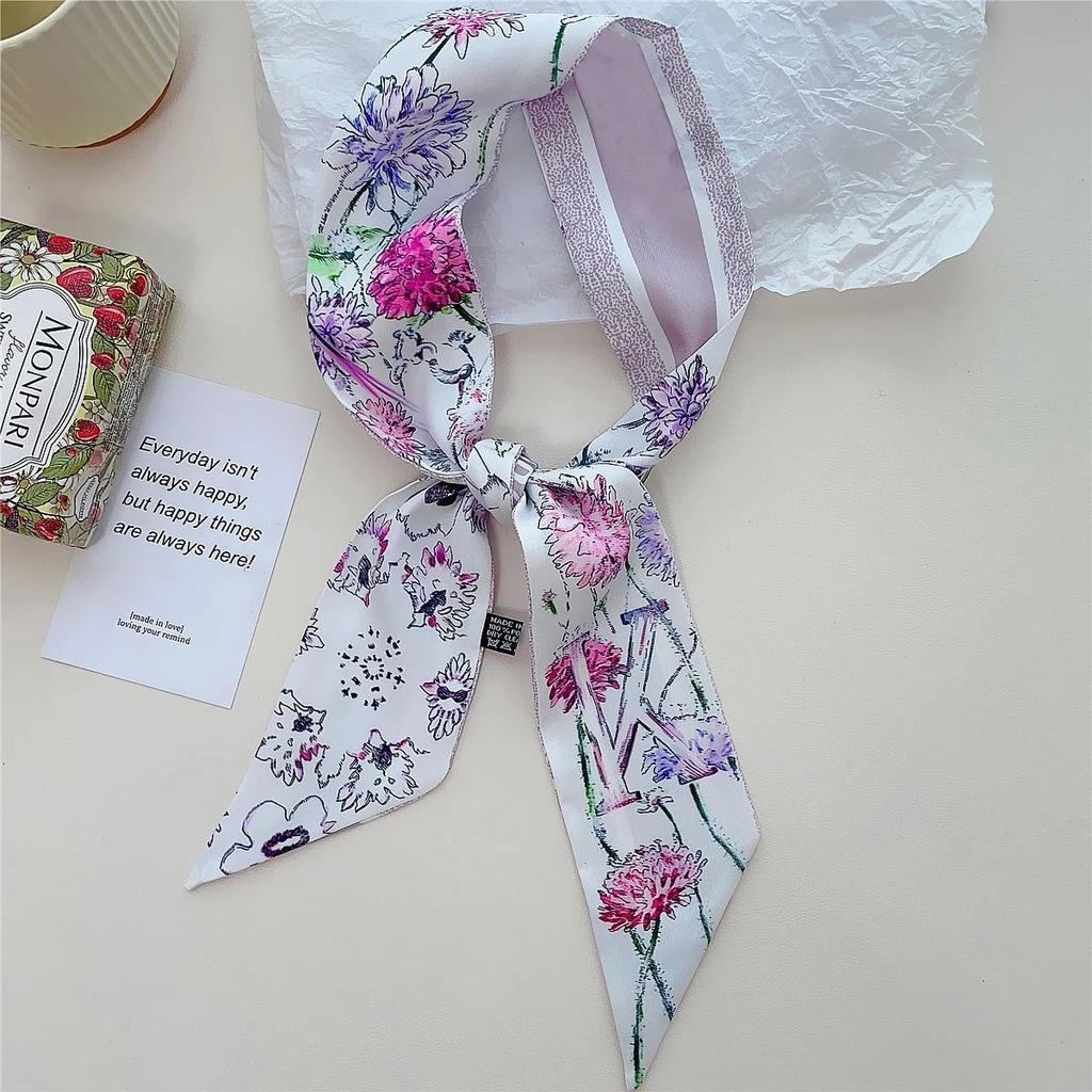 26 Letter Printed Headband 100x6cm Fashion Small Silk Scarf For Women New Design Brand Scarves Women's Bags Hair Tie Accessories