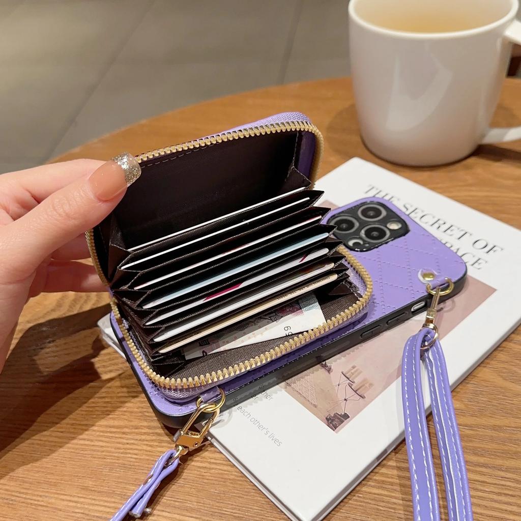 Zipper Wallet Card Solt Crossbody Leather Case For Samsung Galaxy S23 Ultra S22 S21 FE S20 A54 A14 A34 A24 A52 A53 Lanyard Cover