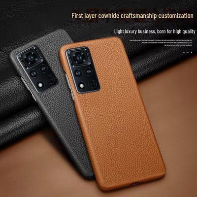 Honor V40/V30Pro/V20 Genuine Leather Half-Cover Case with Litchi Pattern