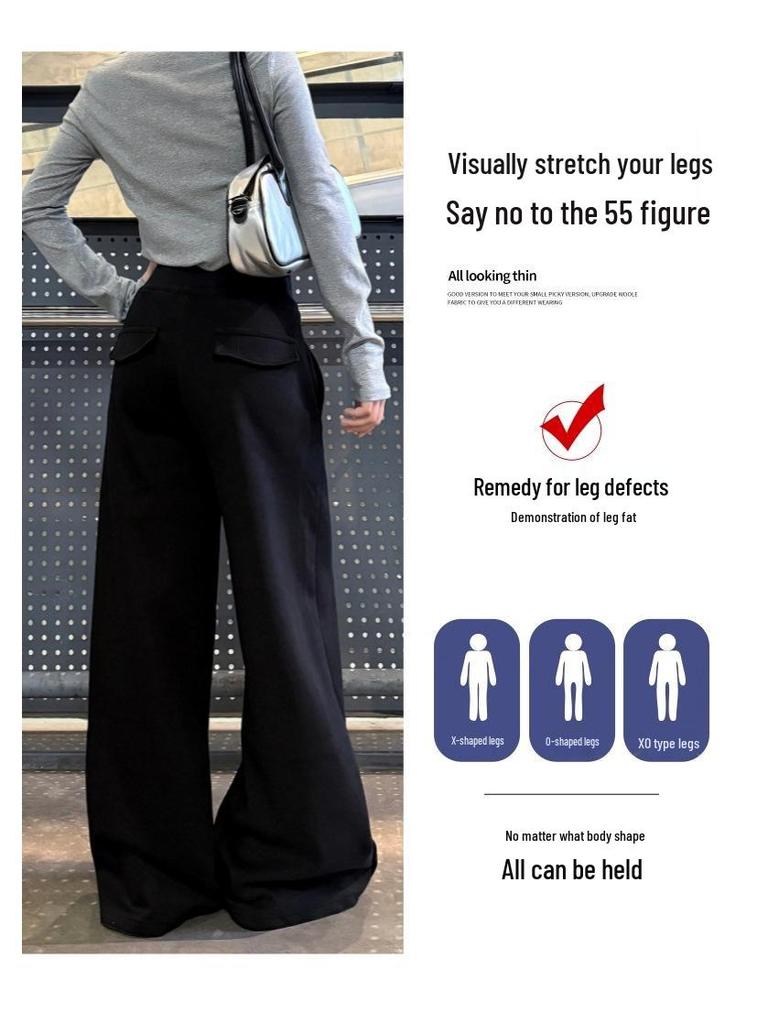 Women's Black High-Waisted Wide-Leg Sweatpants - 2025 Autumn/Winter Casual Slimming Loose Fit