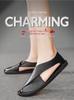 Men's Genuine Leather Cross-Strap Sandals - Breathable, Comfortable Slip-on Shoes for Summer.