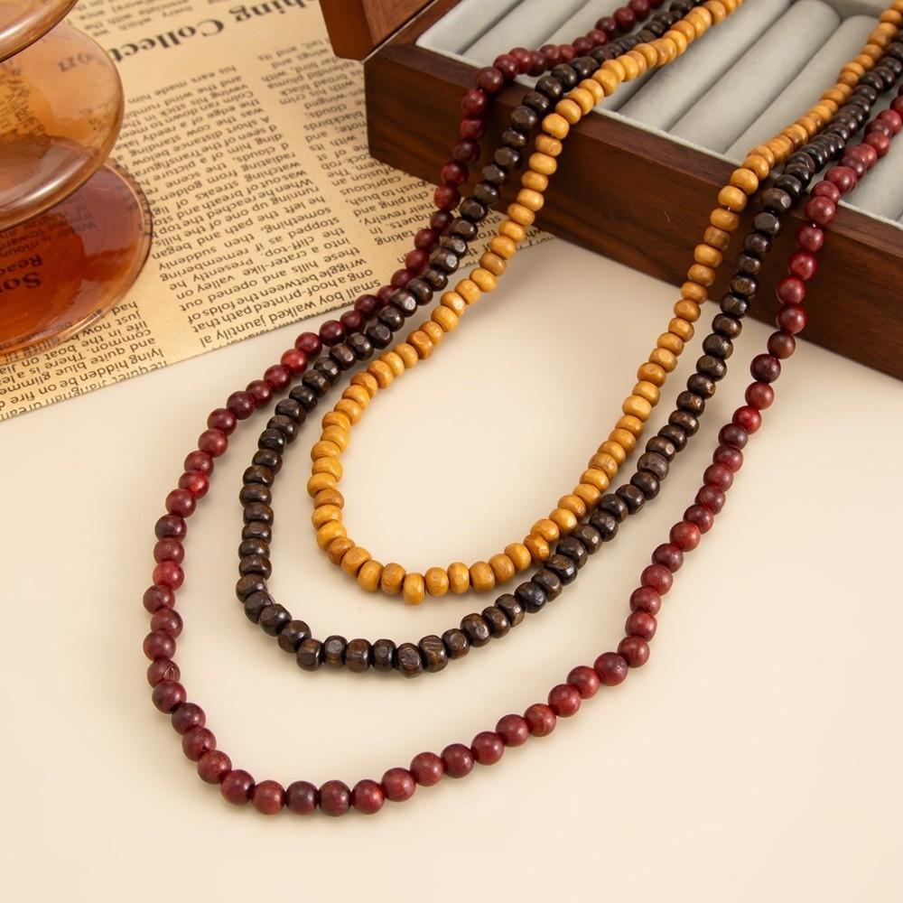 Lange Holzkugel-Halskette im Vintage-Stil Stapelbare Perlenhalskette Pulloverkette Schmuck Geschenke