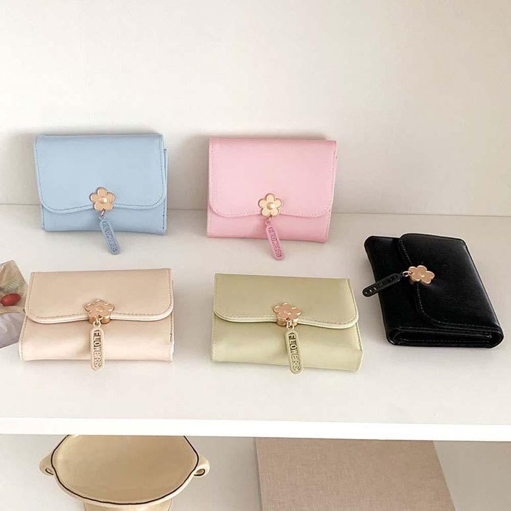 Coin Pouch Portable Candy Color Wallet Pouch Multiple Card Short Leather Purse Anti-splash Water PVC Three Fold Card Bag Women