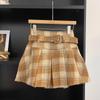 Women's Retro Plaid Wool Blend High Waist Pleated Skirt - Autumn/Winter Academy Style A-Line Short Skirt