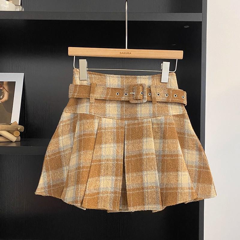 

Autumn-Winter High-Waisted Plaid A-Line Wool Skirt - Korean Style, Anti-Exposure, Color Blocking 2025 Collection 3XL [recommended 139-150 lbs]