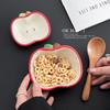 Charming Ceramic Apple Bowl - Adorable Cartoon Design, Perfect for Rice, Yogurt, and Desserts.