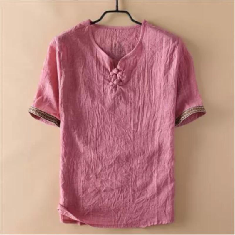 Men's Summer Plus Size Loose Short Sleeve T-Shirt Casual Chinese Style Plate Button Thin Tops