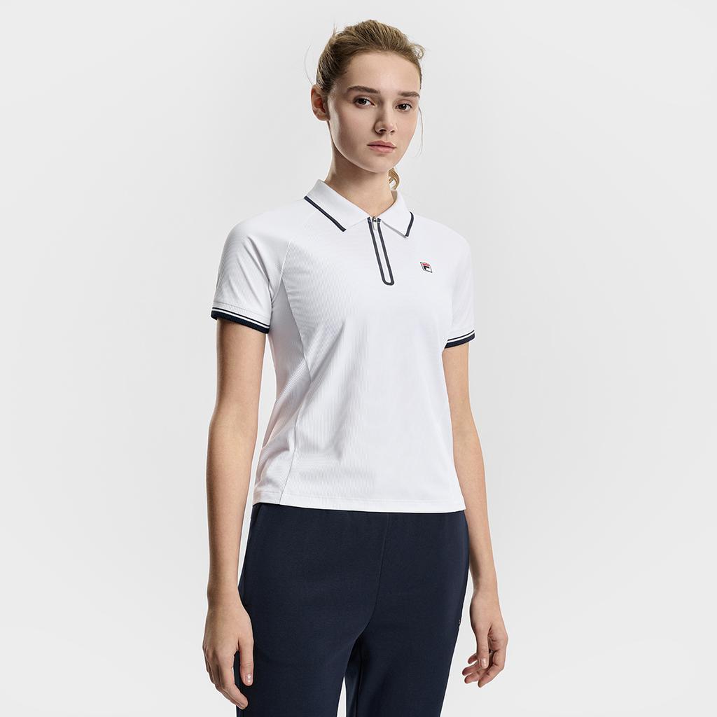 FILA Tennis Fashion Minimalist Classic Versatile Casual Sports Comfortable Short Sleeve Knitted Polo Shirt Women tops Jade-White A11W613109FWT