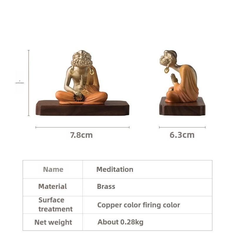 Zen Daruma Copper Statue Desktop Decor Buddhist Meditation Figurine Home Ornament