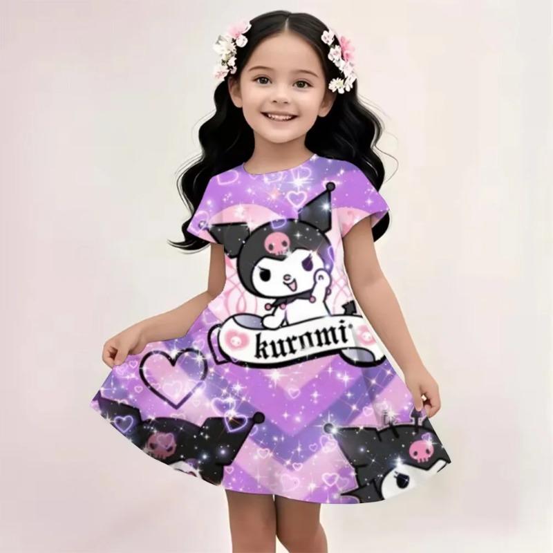 Sanrio Hello Kitty And Friends 2026 Summer For 3-14 Years Children Girl Breathable Imitation Cotton Short Sleeves Dress