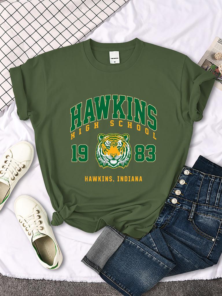 Hawkins High School 1983 Tryckt Dam T-shirt Nya Harajuku T-shirts Streetmode Streetwear Casual Rundhals Kläder