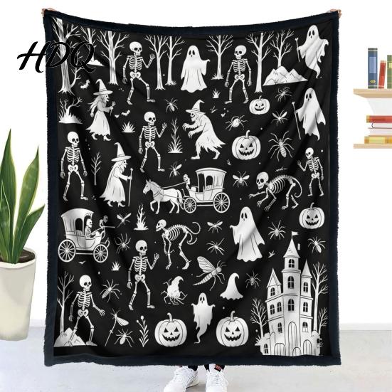 Stress Relief Craft Activities Halloween DIY Coloring Blanket Throw Blanket with Ghost Patterns Color Your Projects for Relaxation Own Washable Cozy