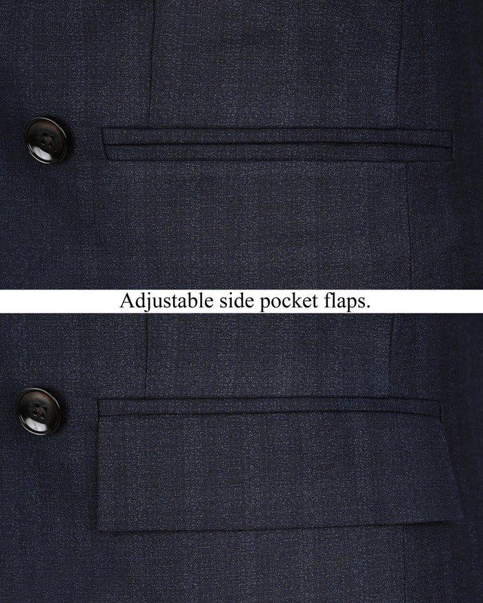 Gunmetal Blau Dezentes Karomuster Zweireihiger Blazer